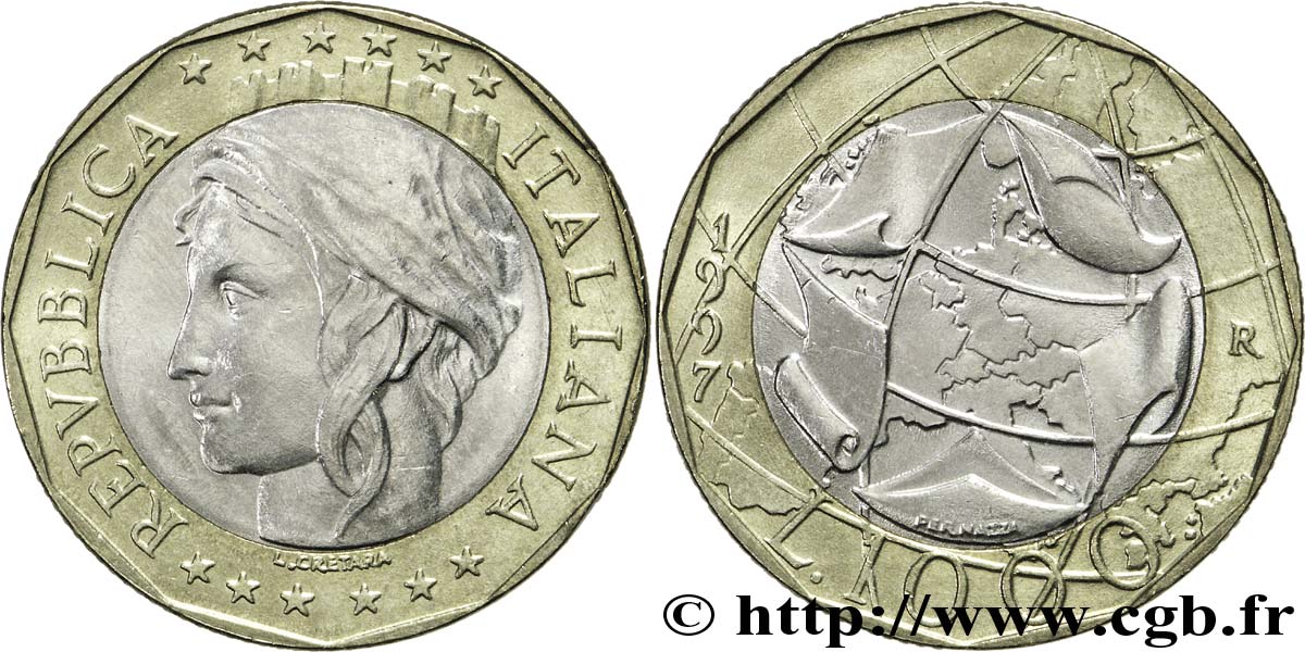 ITALIA 1000 Lire Union Européenne variante avec la frontière entre la RFA et la RDA 1997 Rome - R EBC 