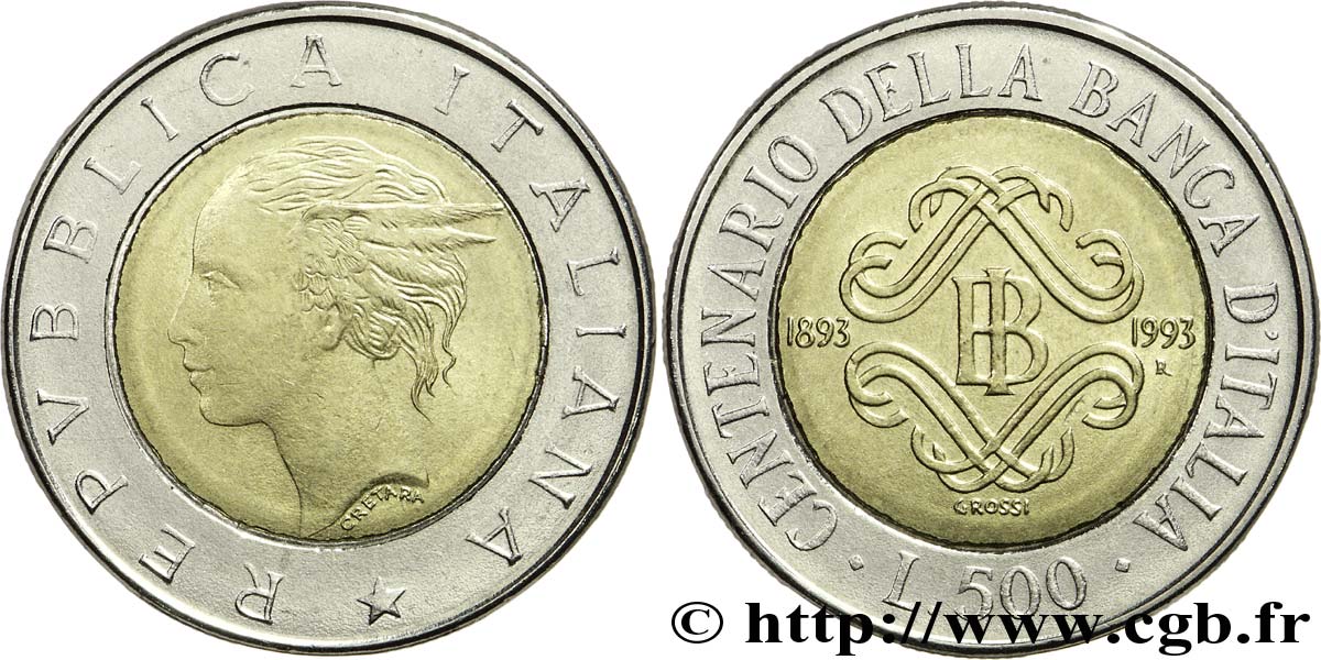 ITALIA 500 Lire 100e anniversaire de la Banque d’Italie variété à grande signature 1993 Rome - R MS 