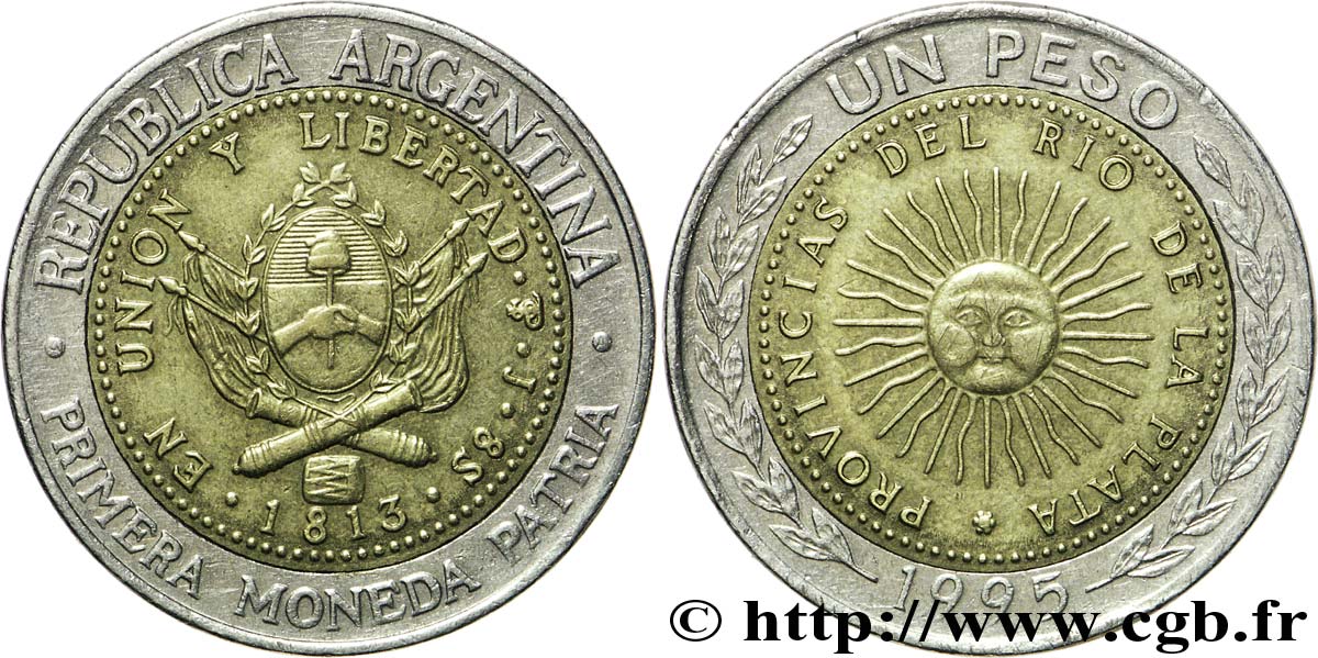 ARGENTINA 1 Peso emblème / soleil frappe médaille 1995 Corée du Sud EBC 