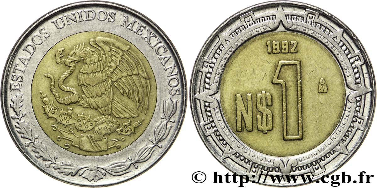 MEXICO 1 Nuevo Peso aigle 1992 Mexico AU 