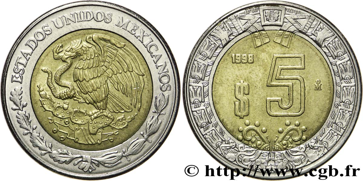 MEXICO 5 Pesos aigle 1998 Mexico AU 