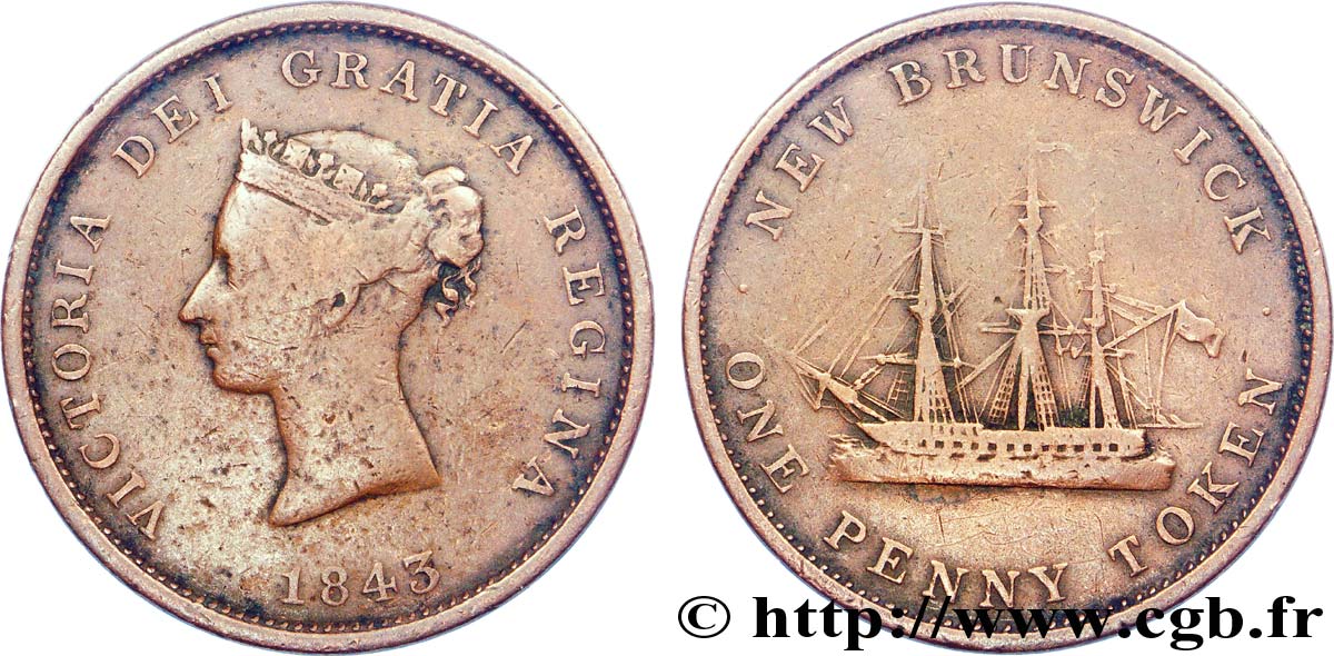 CANADA 1 Penny Nouveau Brunswick Victoria 1843  VF 
