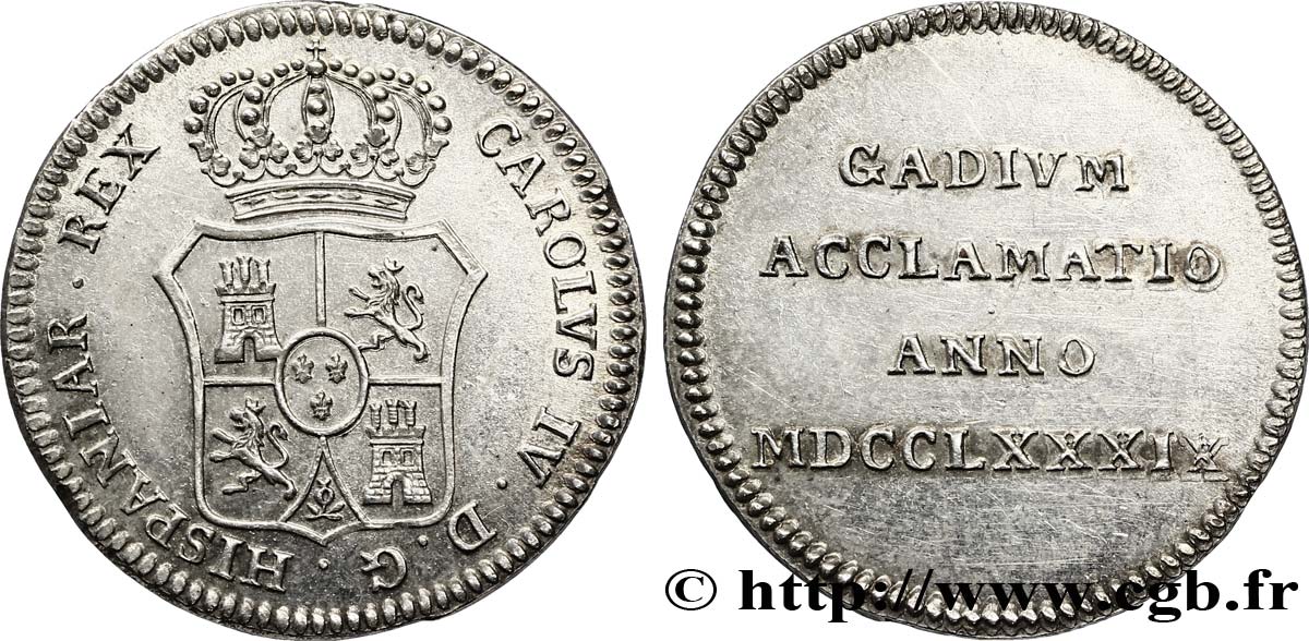 SPAIN Médaille de proclamation de Cadiz pour Charles IV 1789 Cadiz AU 