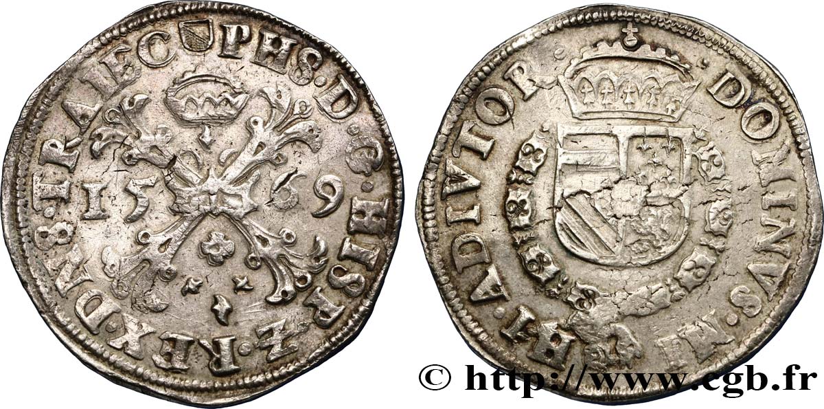 BÉLGICA - PAíSES BAJOS ESPAÑOLES Écu de Bourgogne au nom de Philippe II d’Espagne 1569 Utrecht MBC 