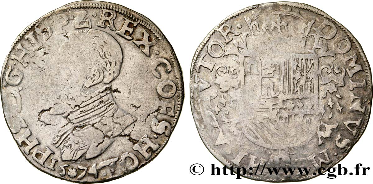 BELGIO - PAESI BASSI SPAGNOLI 1/2 Écu au nom de Philippe II d’Espagne 1574 Dordrecht q.BB 
