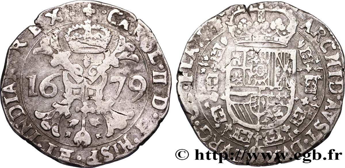 BÉLGICA - PAíSES BAJOS ESPAÑOLES Patagon au nom de Charles II d’Espagne 1679 Bruges BC+/MBC 