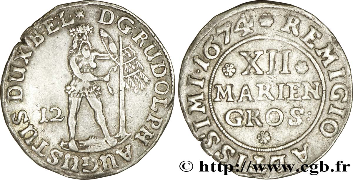 ALEMANIA - WOLFENBUTTEL 1/2 Gulden Duché de Brunswick-Wolfenbuttel frappe au nom de Rodolphe-Auguste 1674 Brunswick MBC 