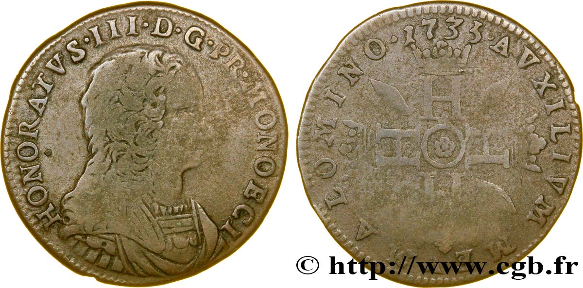 MONACO 1 Pezzetta Honoré III / monogrammes en croix 1735 Monaco q.BB 