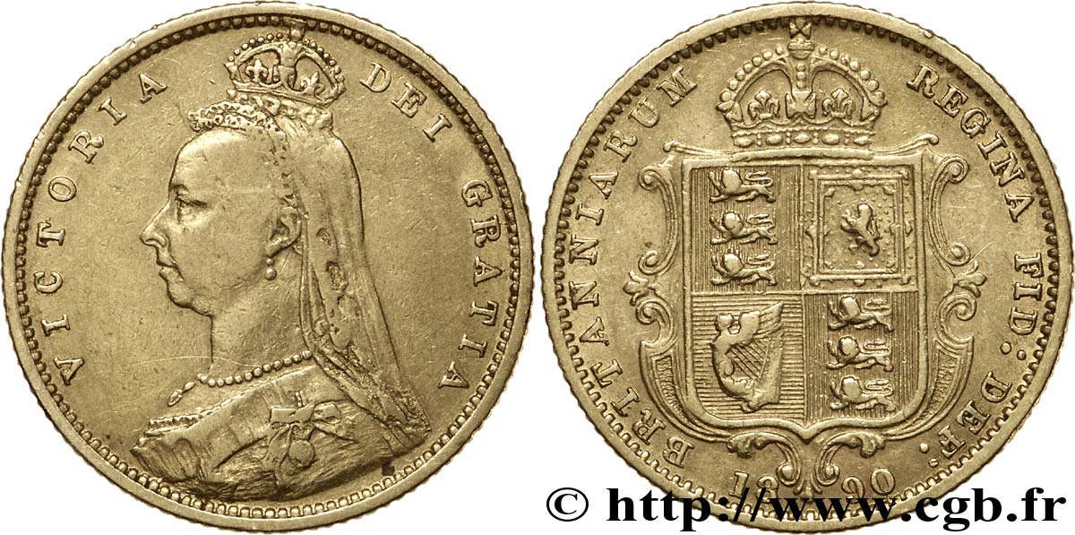 UNITED KINGDOM 1/2 Souverain Victoria “buste du jubilé” 1890 Londres XF 