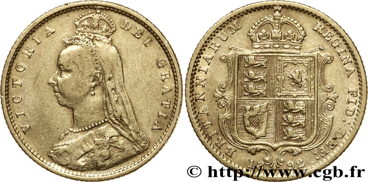 UNITED KINGDOM 1/2 Souverain Victoria “buste du jubilé” 1892 Londres XF 
