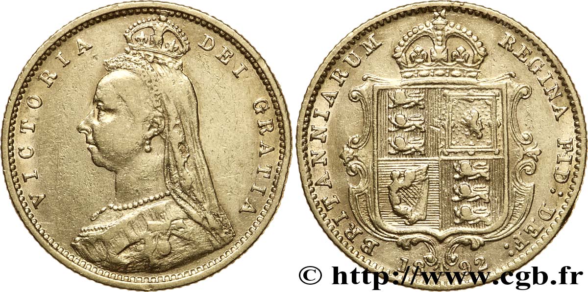 UNITED KINGDOM 1/2 Souverain Victoria “buste du jubilé” 1892 Londres AU 