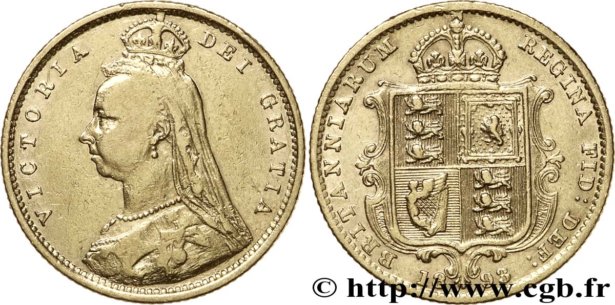 REGNO UNITO 1/2 Souverain Victoria “buste du jubilé” 1893 Londres q.BB 