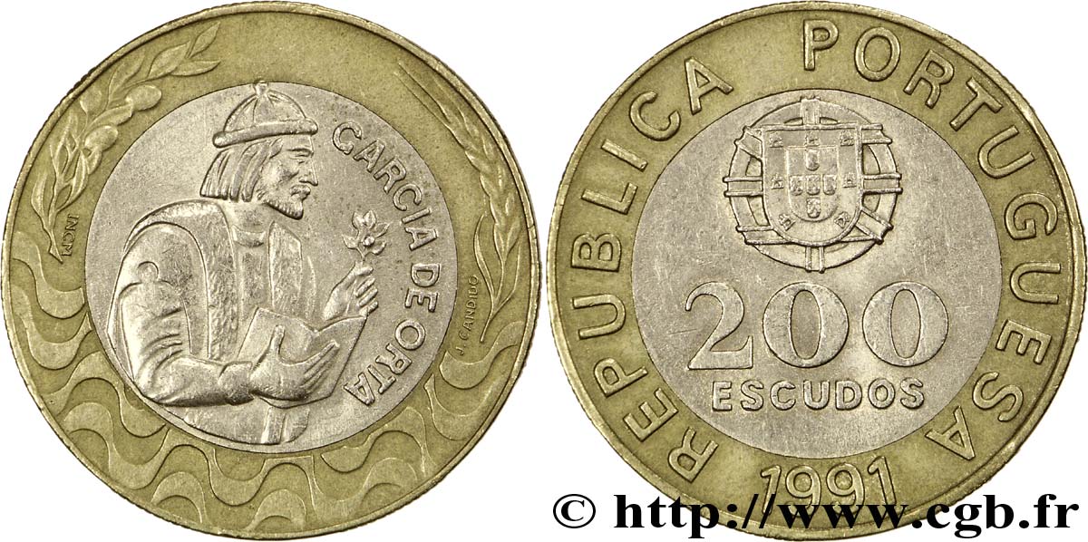 PORTUGAL 200 Escudos emblème / le médecin et Botaniste Garcia de Orta 1991  EBC 