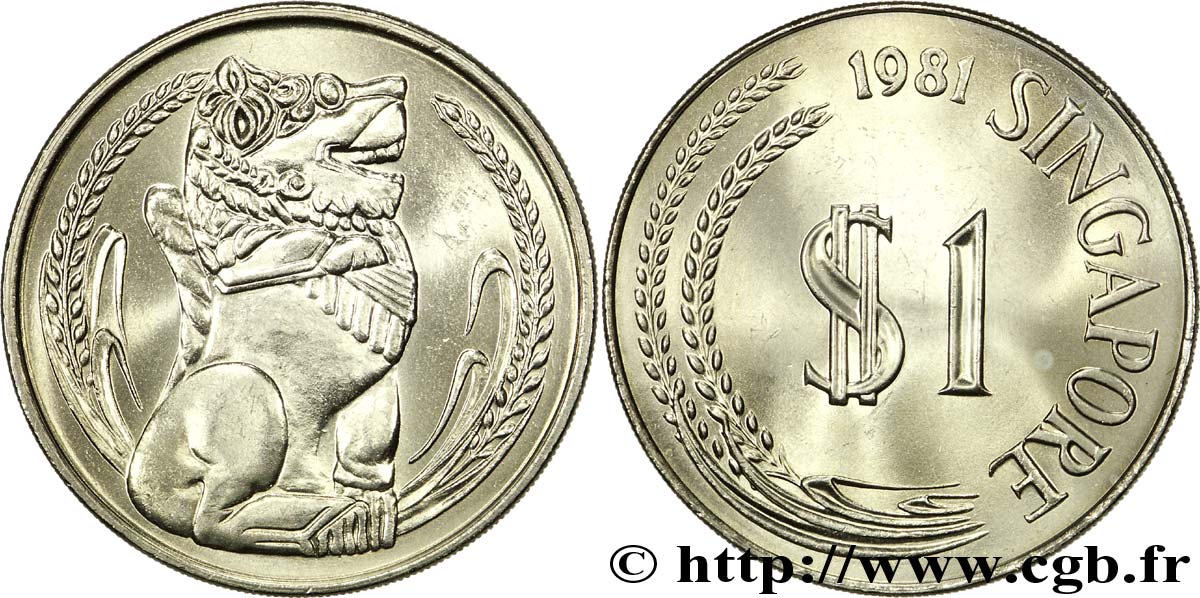 SINGAPOUR 1 Dollar lion chinois 1981  SPL 