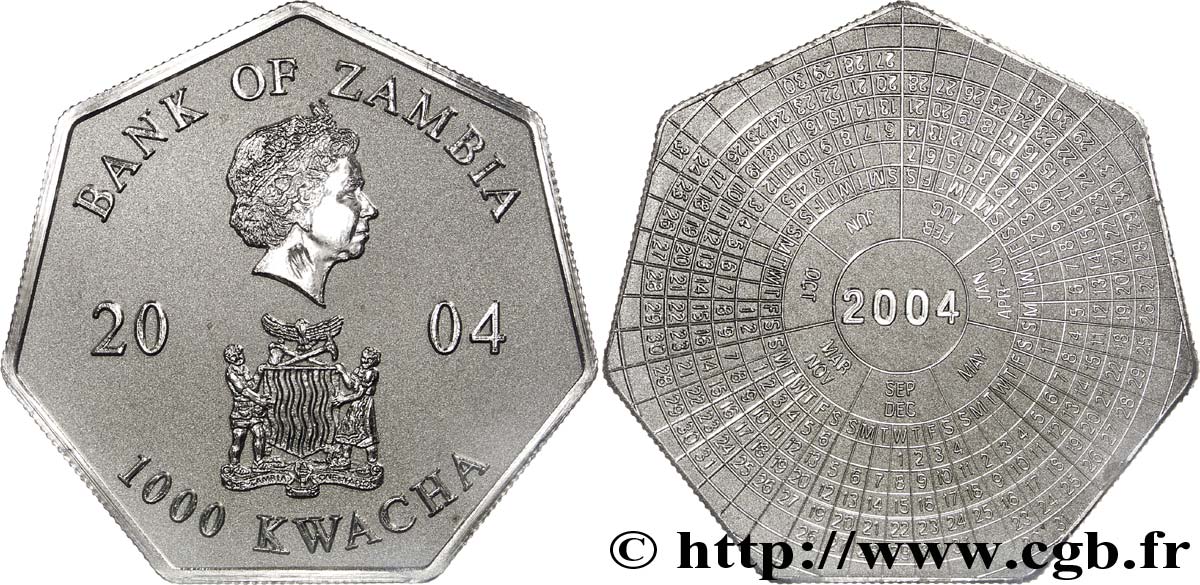 ZAMBIA 1000 Kwacha emblème national Elizabeth II / calendrier 2004 2004  MS 
