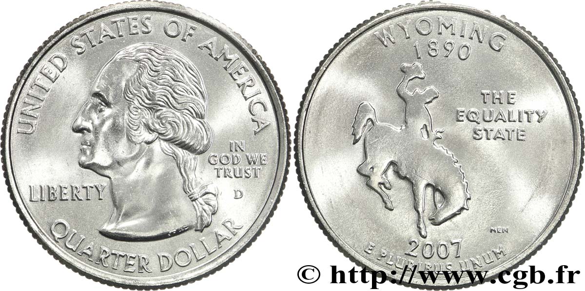 UNITED STATES OF AMERICA 1/4 Dollar Wyoming : cow-boy chevauchant un cheval 2007 Denver MS 