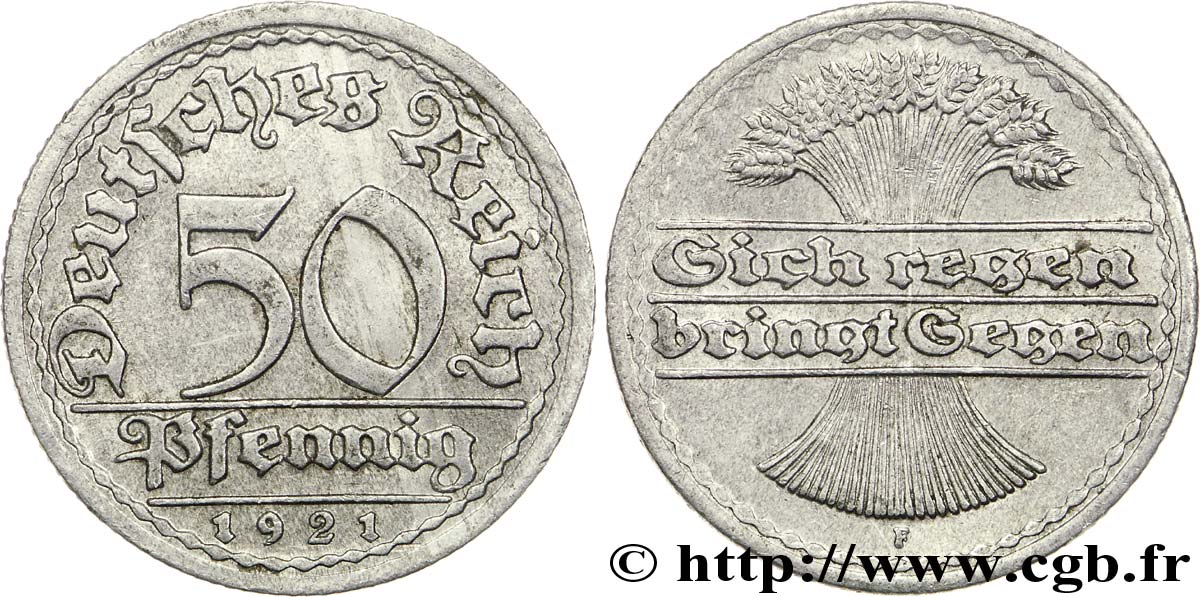 GERMANY 50 Pfennig gerbe de blé “sich regen bringt segen“ 1921 Stuttgart - F AU 