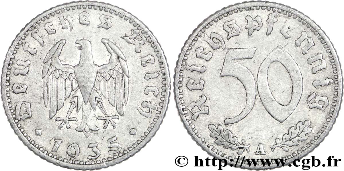 GERMANY 50 Reichspfennig aigle héraldique 1935 Berlin AU 