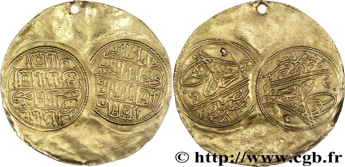 TURQUIE Double Zeri Mahbub (?) Sultan Mahmoud I ibn Mustapha 1143 AH 1730  TTB+ 