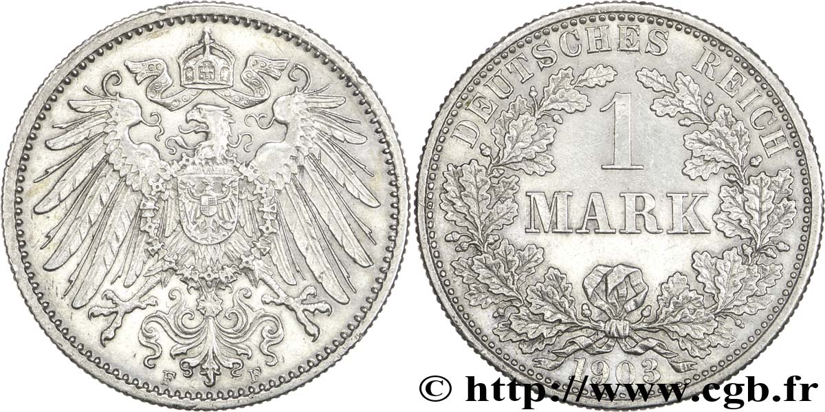 ALEMANIA 1 Mark Empire aigle impérial 2e type 1903 Stuttgart - F MBC+ 