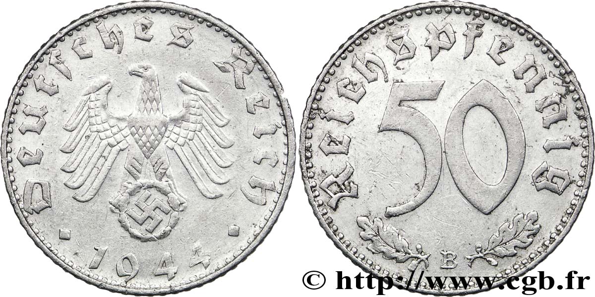 DEUTSCHLAND 50 Reichspfennig aigle héraldique  sur swastika 1944 Vienne - B SS 