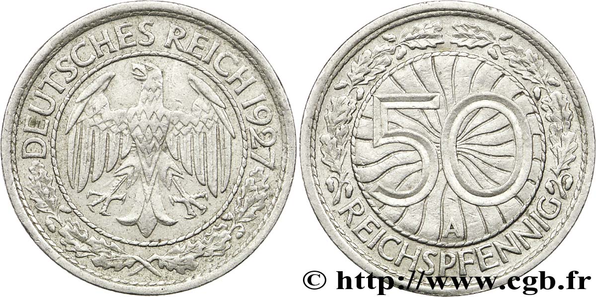 DEUTSCHLAND 50 Reichspfennig aigle 1927 Berlin SS 