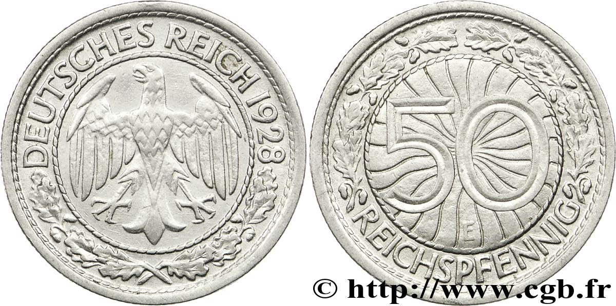 DEUTSCHLAND 50 Reichspfennig aigle 1928 Muldenhütten - E VZ 