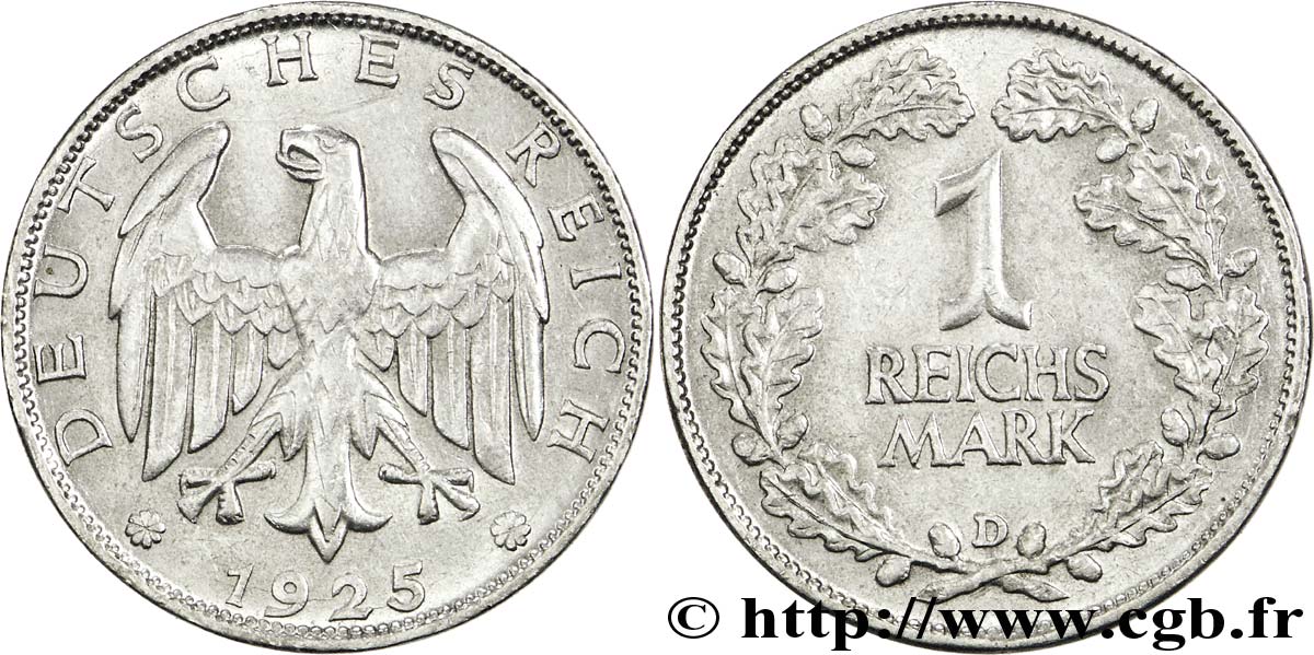 ALEMANIA 1 Reichsmark aigle héraldique 1925 Munich - D MBC 