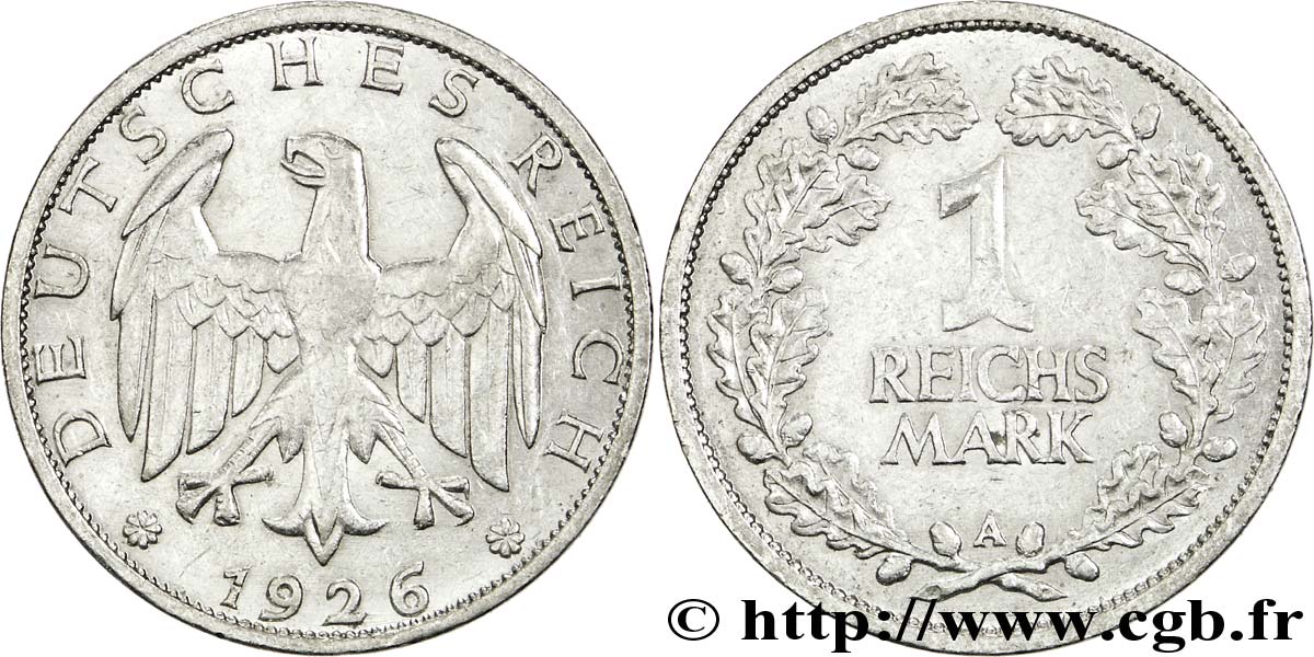 ALEMANIA 1 Reichsmark aigle héraldique 1926 Berlin MBC 