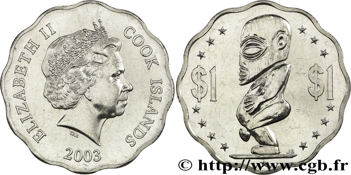 COOK INSELN 1 Dollar Elisabeth II / Statue Tagoroa 2003  fST 