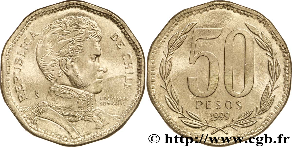CHILI 50 Pesos Bernardo O’Higgins 1999 Santiago - S° SPL 