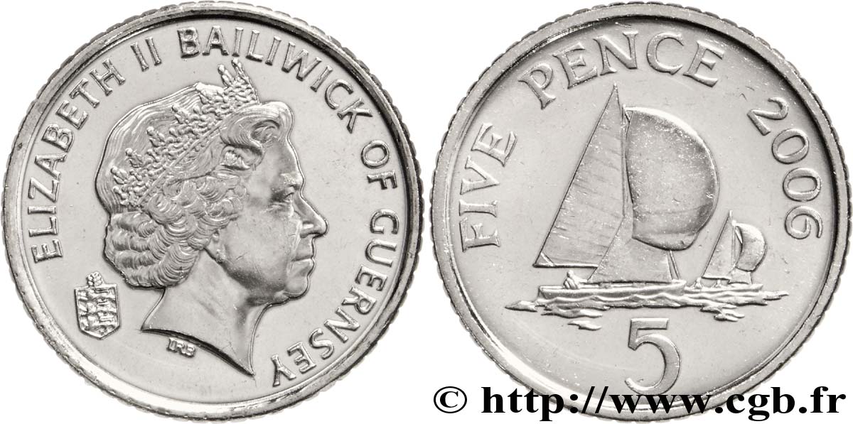 GUERNSEY 5 Pence Elisabeth II / voilier 2006 Llantrisant MS 