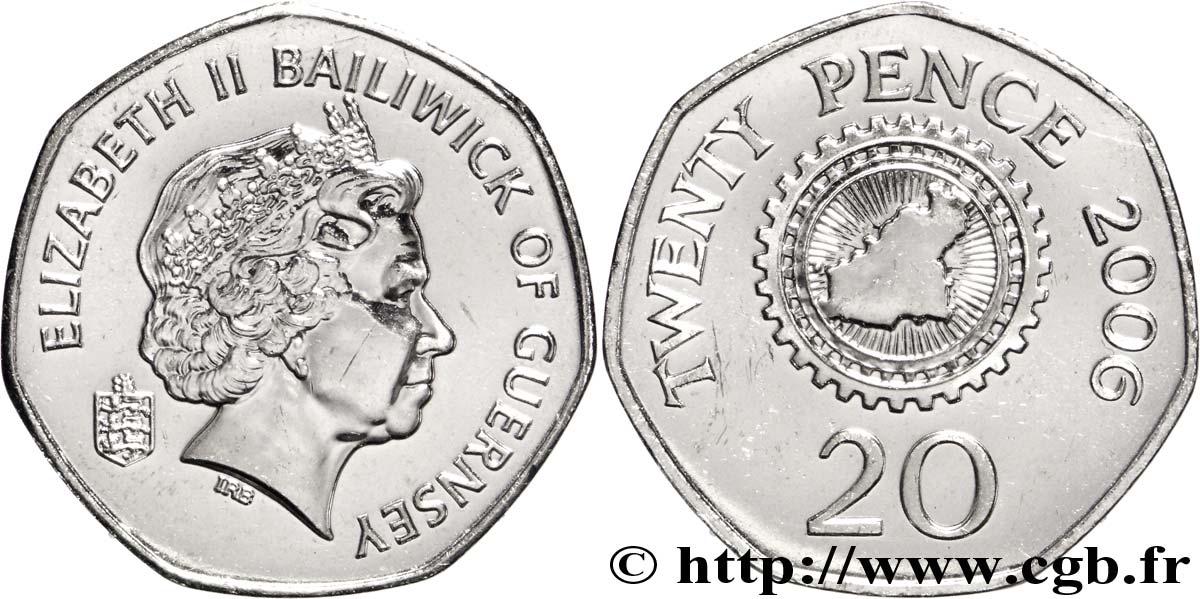 GUERNSEY 20 Pence Elisabeth II / carte de l’île 2006  MS 