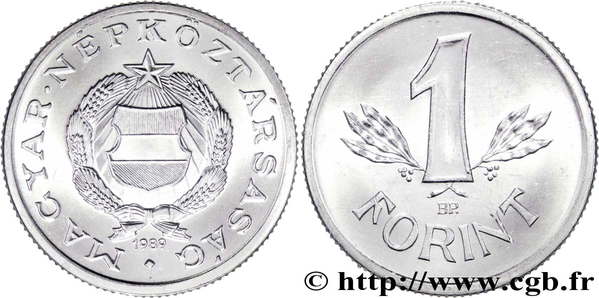 UNGARN 1 Forint emblème de la République Populaire de Hongrie 1989 Budapest fST 
