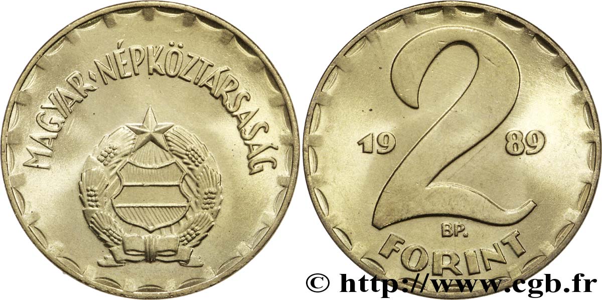 HUNGRíA 2 Forint emblème de la République Populaire de Hongrie 1989 Budapest SC 