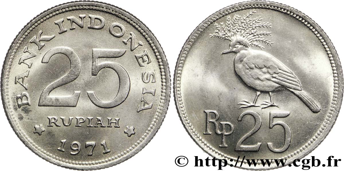 INDONESIEN 25 Rupiah Goura de Victoria 1971  fST 