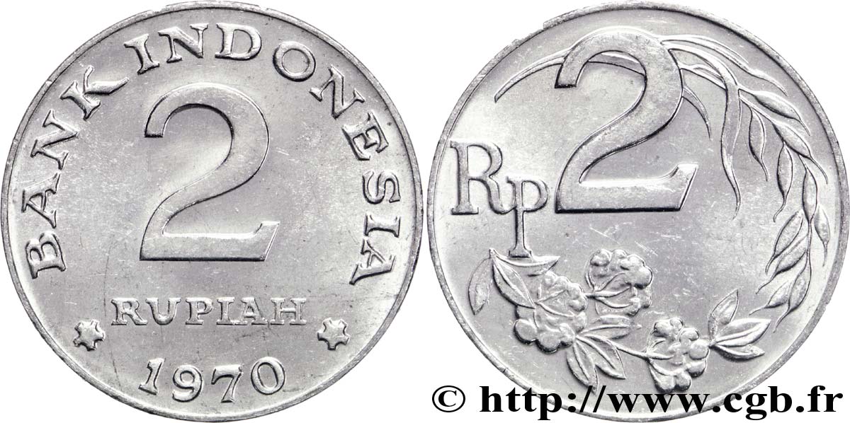 INDONESIA 2 Rupiah Drongo Royal 1970  MS 