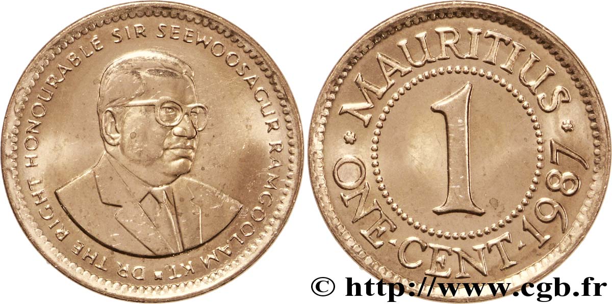 MAURITIUS 1 Cent Sir Seewoosagur Ramgoolam 1987  MS 