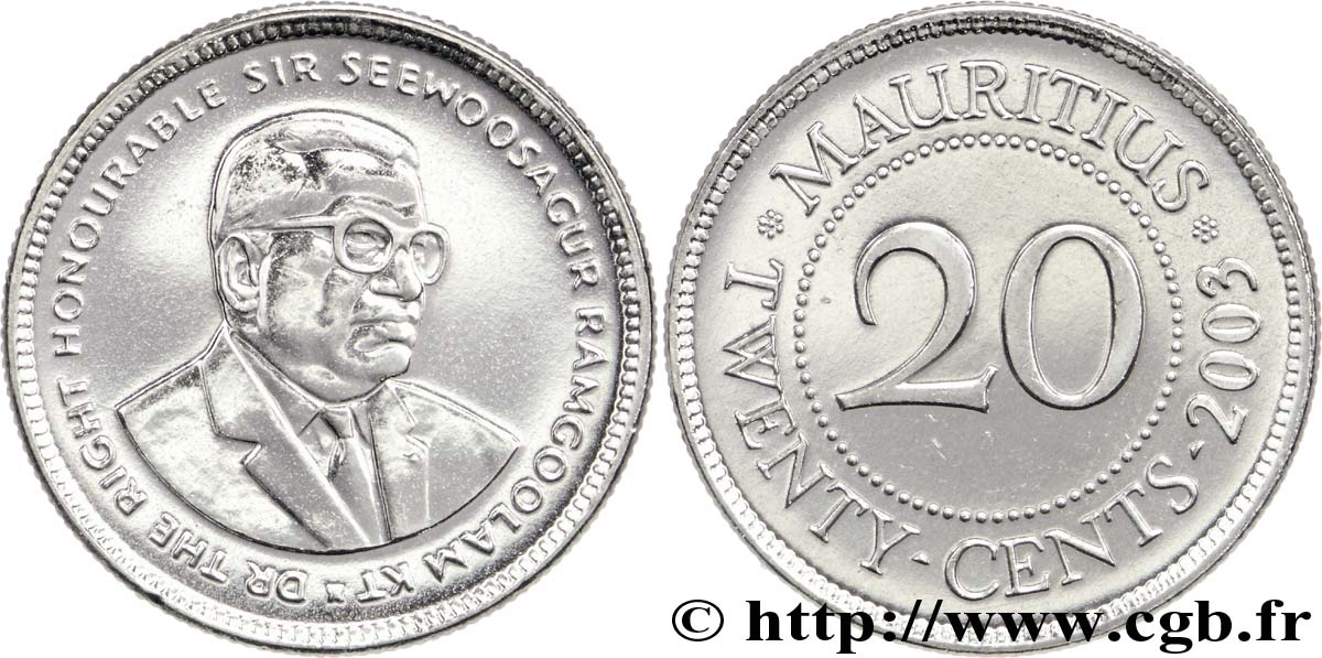 MAURITIUS 20 Cents Sir Seewoosagur Ramgoolam 2003  MS 