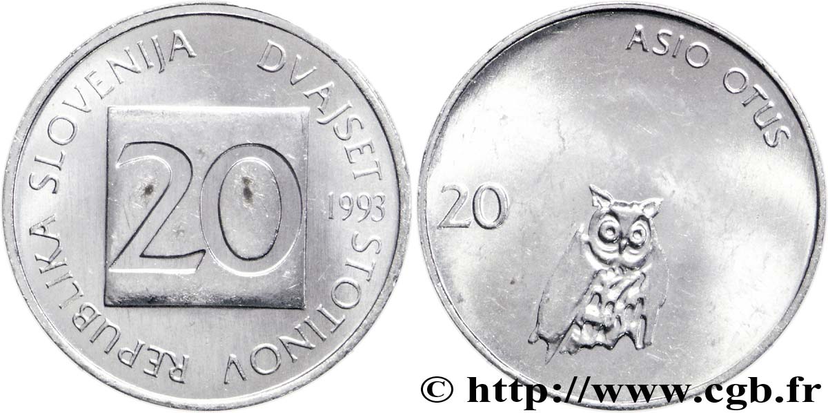 ESLOVENIA 20 Stotinov chouette 1993  EBC 