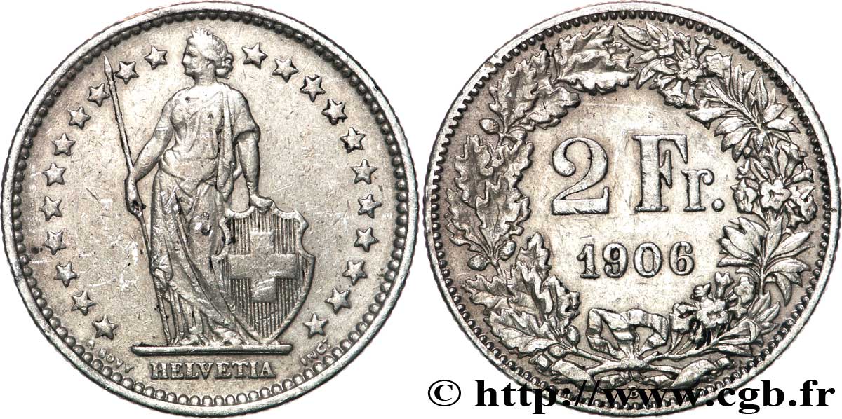 SCHWEIZ 2 Francs Helvetia 1906 Berne - B SS 