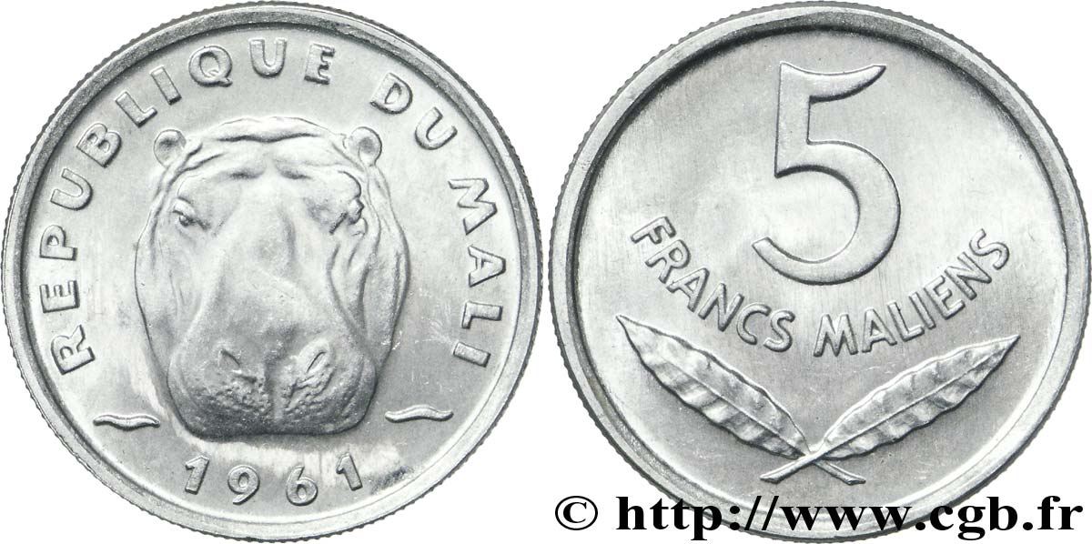 MALI 5 Francs Malien hippopotame 1961  fST 