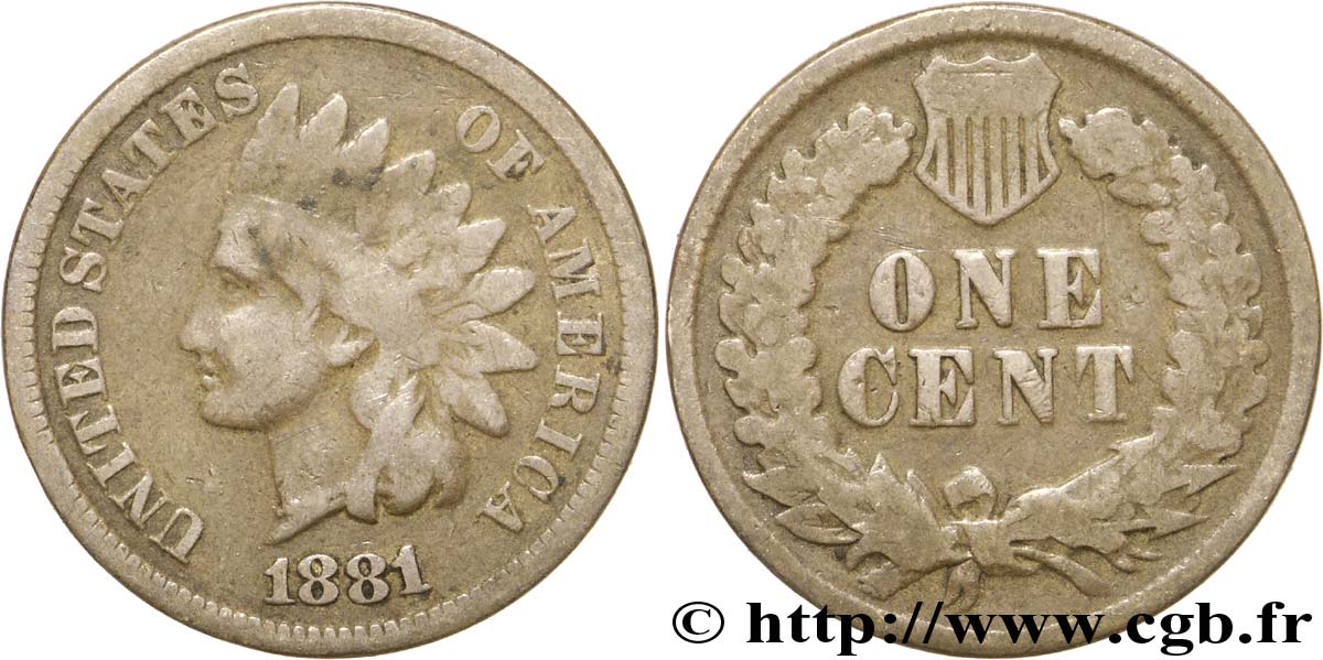 VEREINIGTE STAATEN VON AMERIKA 1 Cent tête d’indien, 3e type 1881  S 