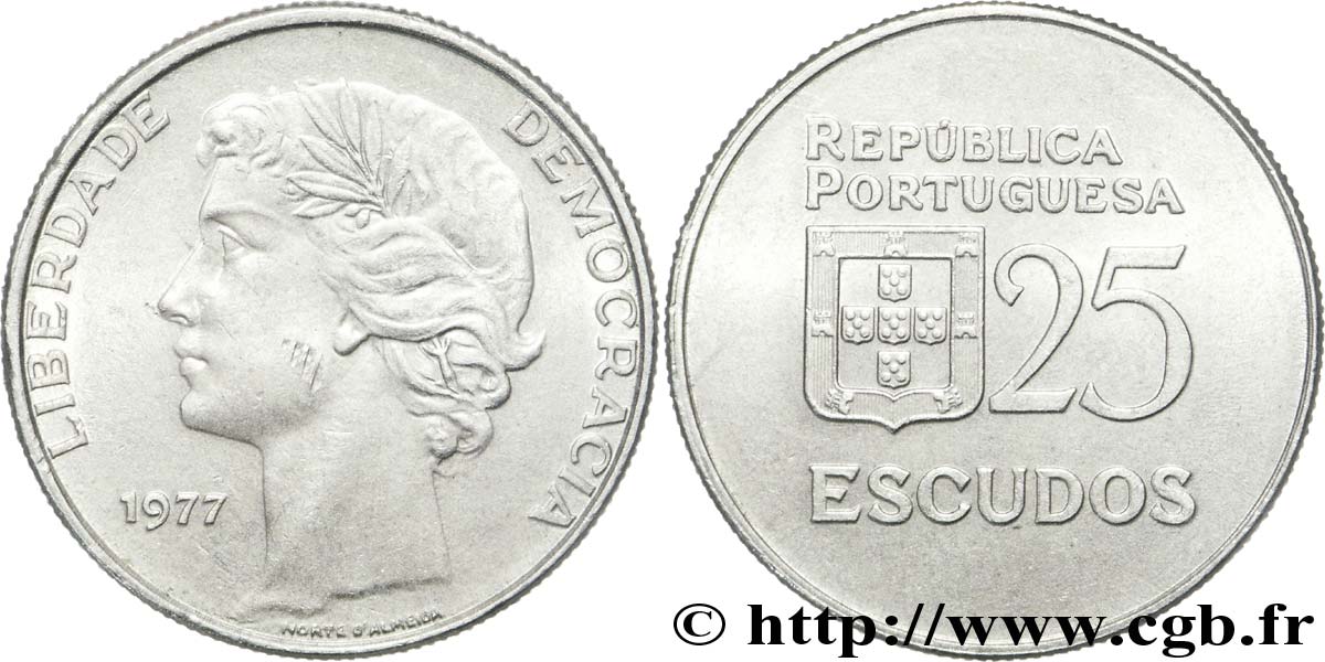 PORTUGAL 25 Escudos “liberté et démocratie” 1977  VZ 