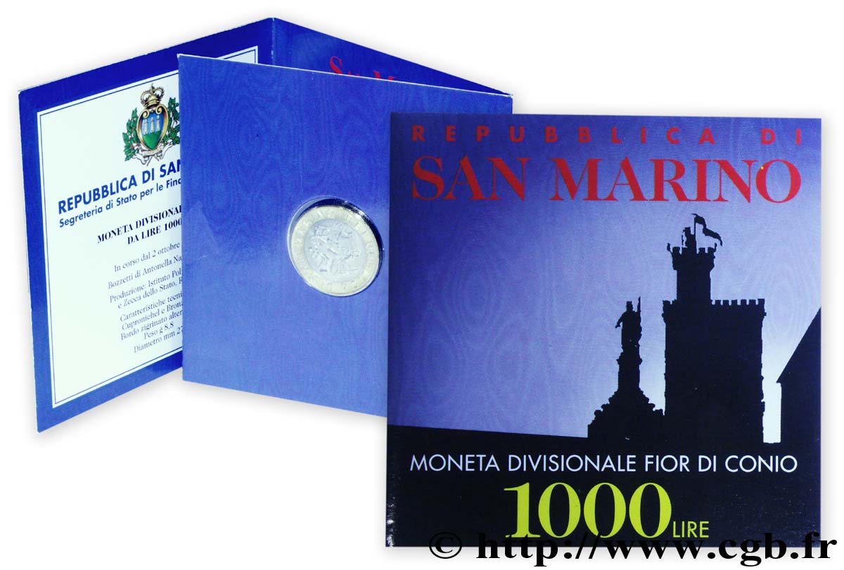 SAN MARINO 1000 Lire lion héraldique / le Palazzo Publico 1997 Rome - R MS 