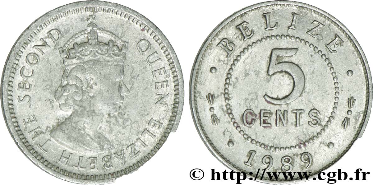 BELIZE 5 Cents reine Elizabeth II 1989  VF 