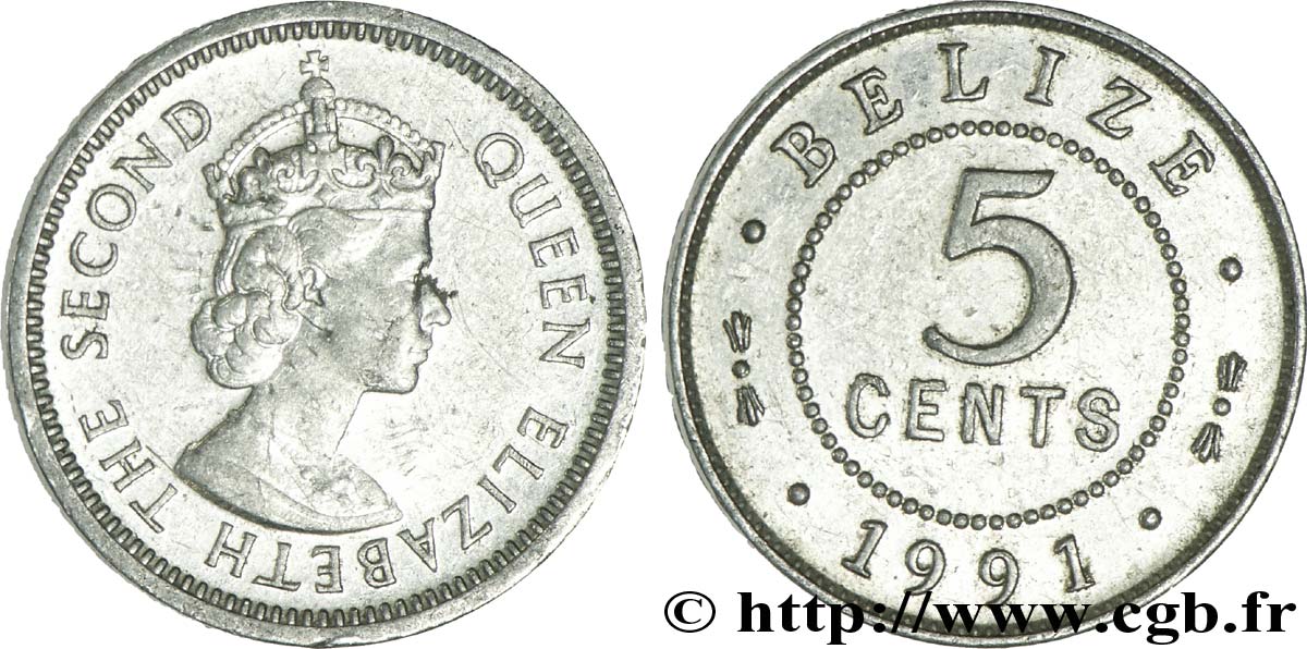 BELIZE 5 Cents reine Elizabeth II 1991  VF 
