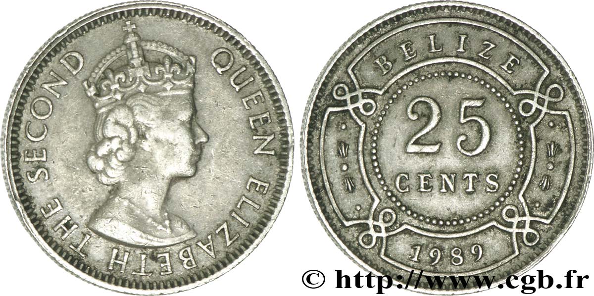 BELIZE 25 Cents reine Elizabeth II 1989  S 