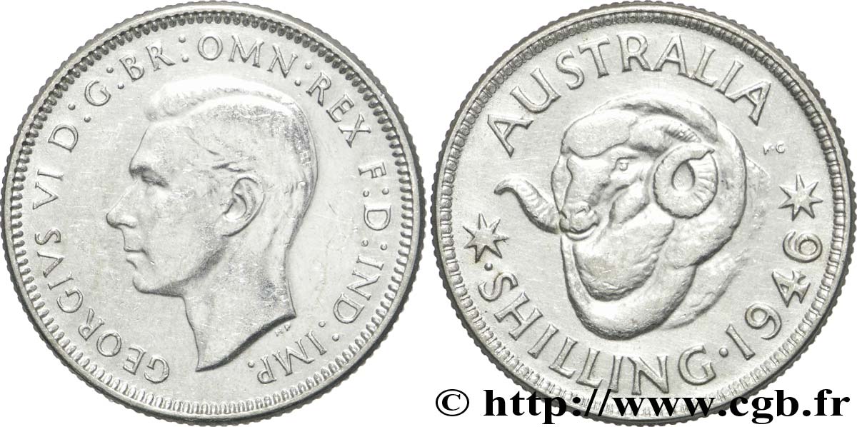 AUSTRALIA 1 Shilling Georges VI / bélier (point avant le mot ‘SHILLING’) 1946 Perth AU 