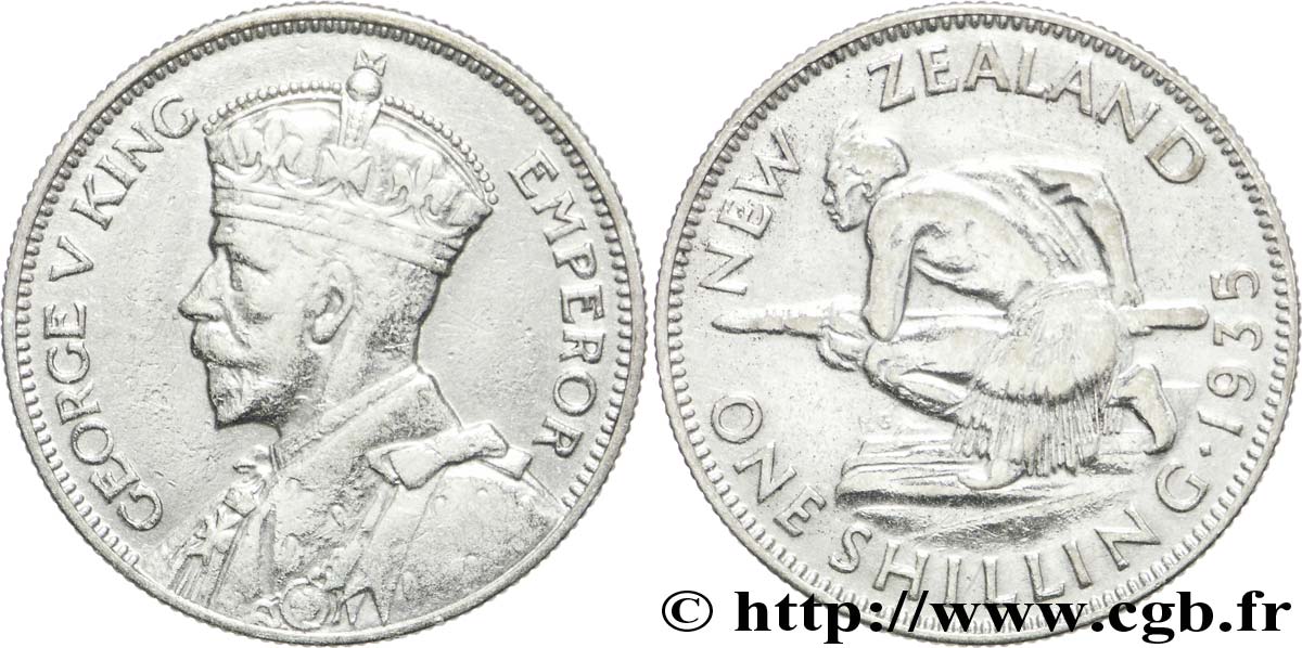 NEW ZEALAND 1 Shilling Georges V / guerrier maori 1935  XF 